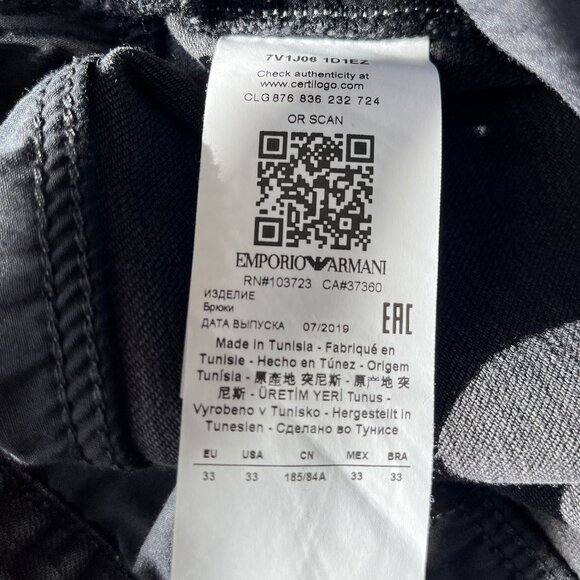 Emporio Armani Men's J06 Slim Fit Black Jeans Size 33 Style 7V1J06 1D1EZ - Picture 13 of 13